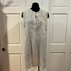 Women's Sand Flax Linen & Cotton Breathable Sleeveless Henley Button Tunic Dress
